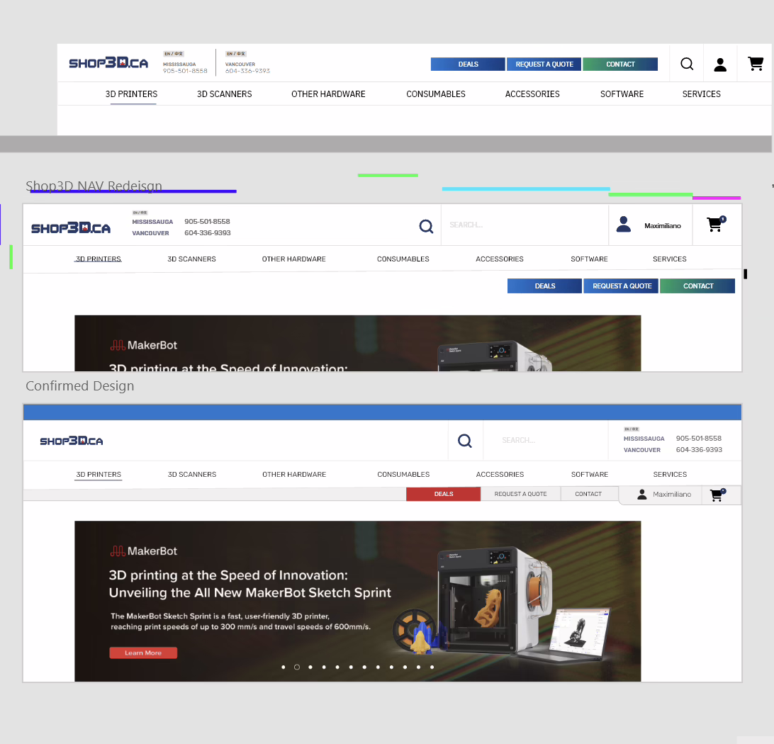 Design iterations for the new header